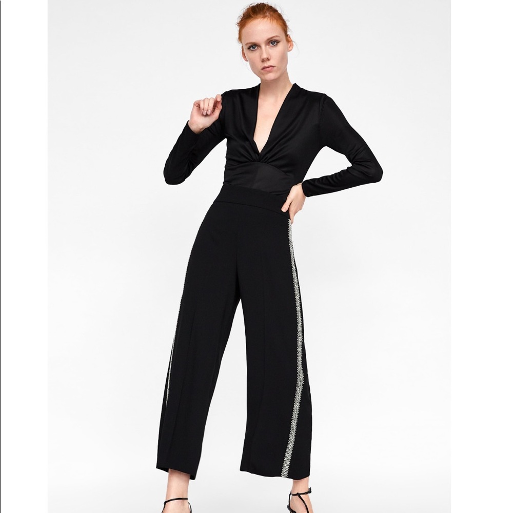 Black Beaded Wide Leg Pants - Zara